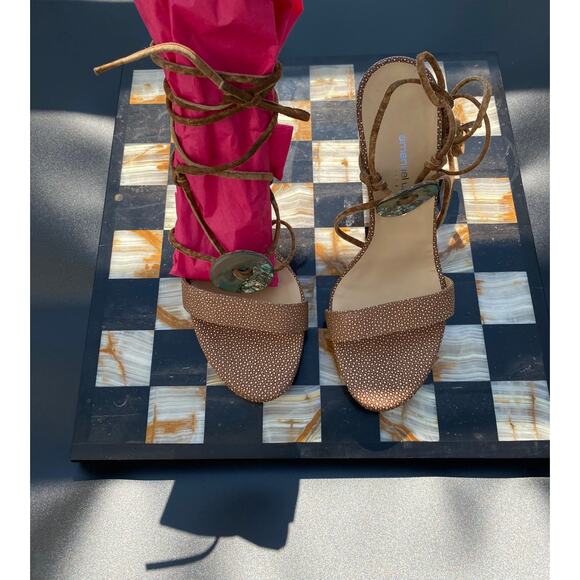 Vintage Emanuel Ungaro Mosaic Shell Tie Up Heels - Picture 3 of 5